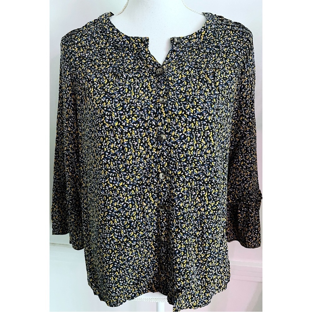 Maeve Anthropologie • Black Blue Abstract Pattern Blouse